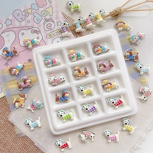 Cute resin dog charms with colorful plaid outfits for DIY jewelry and crafts making
