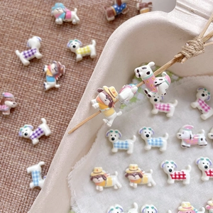 Cute cartoon puppy resin charms for DIY jewelry making in various plaid colors