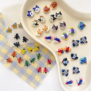 Colorful bird and cat charms with stripe and dot patterns for DIY jewelry making