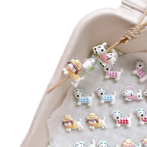 Cute DIY resin puppy beads with colorful hats and plaid shirts for jewelry making
