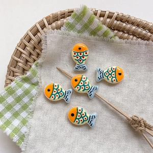 Handcrafted colorful glazed fish beads with contrast dots for DIY jewelry making