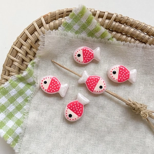 Flat fish resin charms with pink dots and white tails for DIY earring making