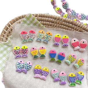 Handmade colorful glass fish beads with polka dots and stripes for DIY jewelry making