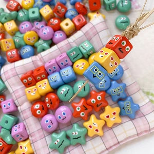 Colorful mixed cartoon face beads in square, star, and round shapes for DIY phone chains