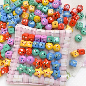 Colorful cube beads with cartoon expressions for DIY phone chains and jewelry making