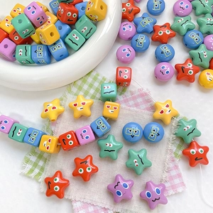 Colorful cartoon expression square and star beads for DIY jewelry and phone chains
