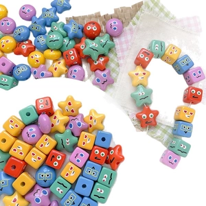 Colorful cartoon expression acrylic beads set in star square and round shapes for DIY jewelry