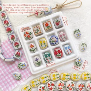 Macro detail of hand-painted ceramic beads with 1.5mm holes for DIY jewelry making