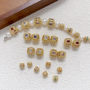 Cuentas espaciadoras huecas bañadas en oro 18k con circonitas para collares DIY