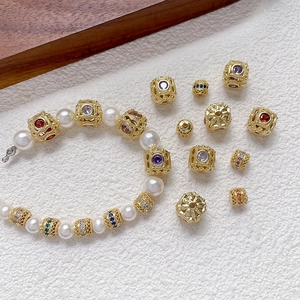 Cuentas espaciadoras de circonio bañadas en oro de 18k para joyería DIY y collares