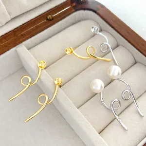 Geometric Spiral Ribbon Stud Earring Findings With Artificial Pearl Holder For DIY Handmade Jewelry Making Copper Plated Components
