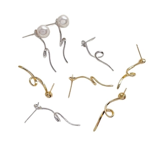 Minimalist geometric wave earrings with pearls in gold and silver plating for DIY jewelry