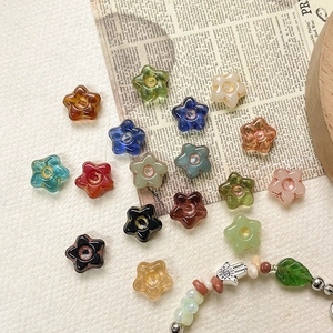 Hand-painted Czech glass flower beads for DIY bracelet and necklace jewelry making