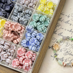 Retro Czech glass flower beads kit in organizer box for DIY jewelry making and bracelets