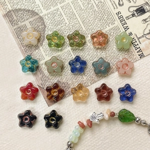 Star-shaped glass beads for DIY jewelry making in assorted colors with bracelet examples