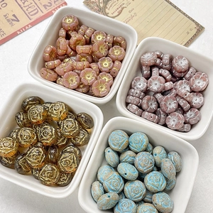Czech glass flower beads in four colors for DIY jewelry making and necklaces