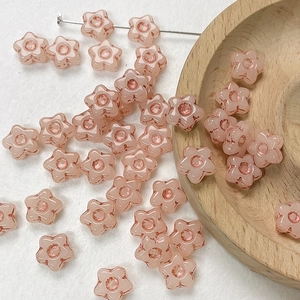 Detailed view of pink star-shaped Czech glass beads for DIY handmade jewelry crafting