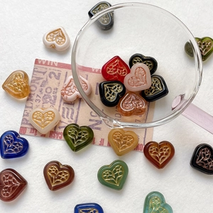 Handmade retro heart glass beads with gold floral patterns for DIY jewelry crafting