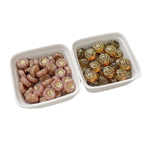 Hand-painted Czech glass beads with gold rose pattern for DIY jewelry making