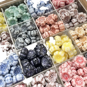 Vintage double-sided floral Czech glass beads in various colors for DIY jewelry making