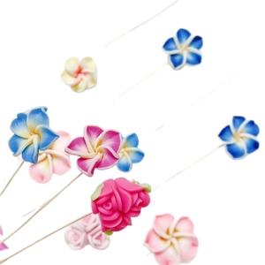 Fleurs colorées en pâte polymère avec tiges pour bijoux baroques et décoration florale