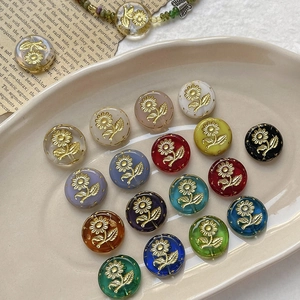 Vintage Gilded Glass Beads Decorative Stick With Wood Animal Head Sunflower Relief Round Beads DIY Craft Handmade Accessories
