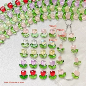 Macro detail of tulip glass beads with size 14mmx9mm for DIY jewelry making and crafts