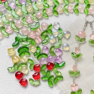 Detailed view of colorful tulip-shaped glass beads for DIY jewelry and accessory making