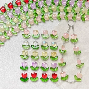 DIY Tulip Glass Beads Handmade Jewelry Making Flower Bud Leaf Set Lampwork Beads For Bracelet Necklace Phone Chain Material
