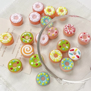 Hand-painted donut-shaped resin beads for DIY bracelets and colorful jewelry making