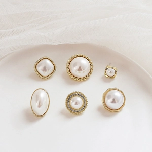 Vintage gold geometric pearl earrings set with six different retro French styles