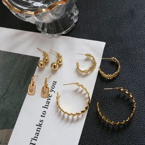 Gold Plated Brass C-Shaped Hoop Earrings S925 Sterling Silver Post Floral Wheat Ear Design DIY Earring Jewelry Findings