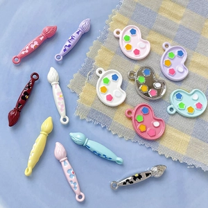 Artistic alloy palette and paintbrush charms for DIY jewelry making in vibrant colors