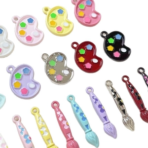 Colorful alloy palette and paintbrush charms for DIY bracelets and necklaces