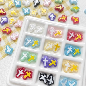 Ζωγραφισμένο στο Χέρι Δίχρωμο Γυαλί Lampwork Χάντρες Σταυρού για DIY Κατασκευή Κοσμημάτων Βραχιόλι Κολιέ Αξεσουάρ