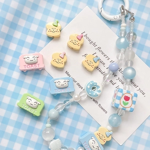 Cute hand-painted toast and toaster alloy beads for DIY jewelry and phone charms