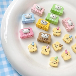 Cute hand-painted toaster and toast beads for DIY jewelry making in vibrant colors