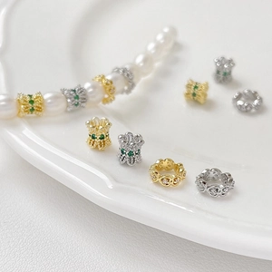 18K gold plated cylinder spacer beads with green cubic zirconia for jewelry making