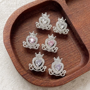 Elegant heart crown carriage beads with colorful zircon stones for DIY jewelry bracelets