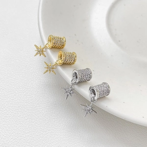 Gold and silver 18k plated cylinder charms with zircon stars for DIY jewelry