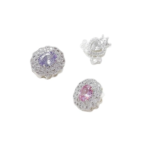 Silver heart carriage beads with purple and pink gemstones for DIY jewelry crafts