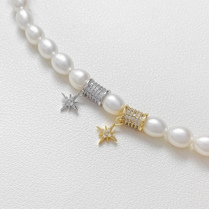 18k gold plated pearl necklace with zircon shooting star pendants and sliders