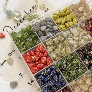 Perles en verre en forme de feuille avec veines dorées pour bijoux DIY créatifs