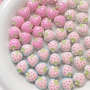 Cuentas de fresa de resina rosa para creación de joyas DIY y collares hechos a mano