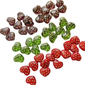 Prague glass heart beads with vintage gold polka dots for DIY jewelry making