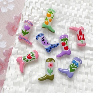 Hand-painted boot-shaped resin beads for DIY bracelets and necklaces with fruit patterns
