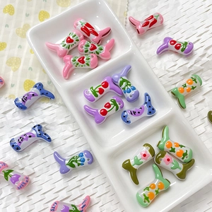 DIY boot-shaped acrylic beads with hand-painted fruit patterns for jewelry making