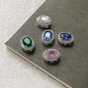 Five colors of 18k gold-plated oval gemstone beads with sparkling zircon accents for DIY jewelry