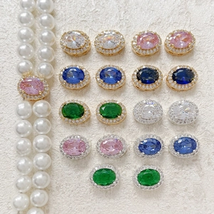 Oval 18k gold plated spacer beads with colorful zircon halo for jewelry making