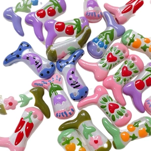 Hand-painted glass boot beads for DIY jewelry making in various colorful patterns